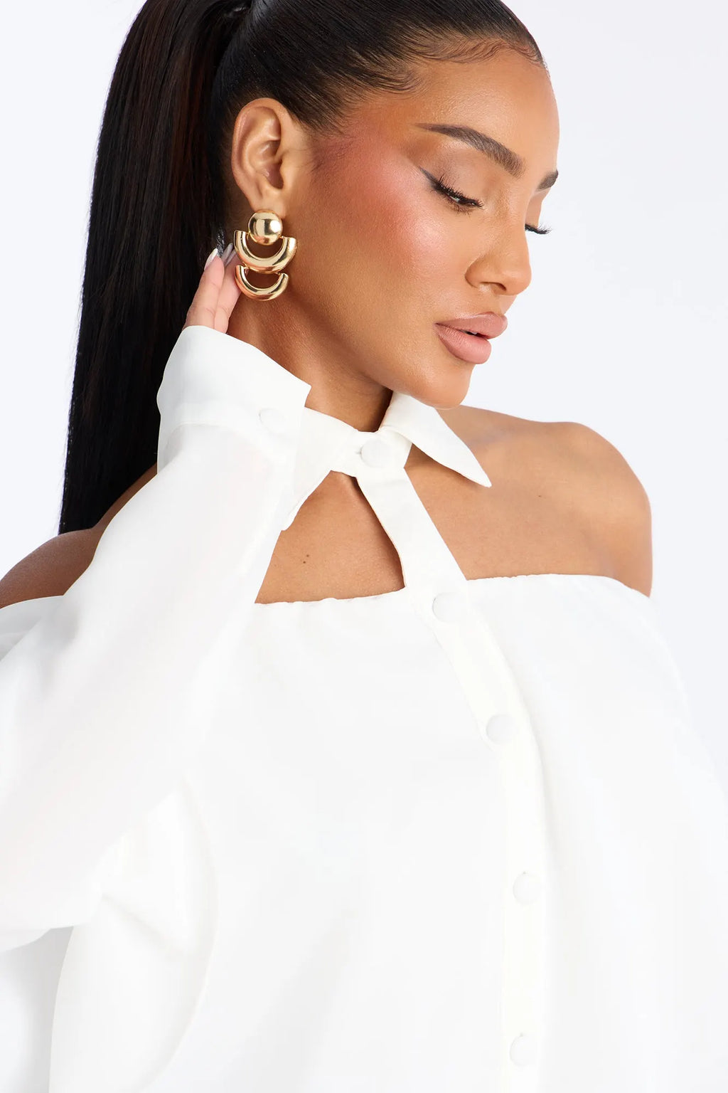 Destiny Off Shoulder Collar Shirt - Brown