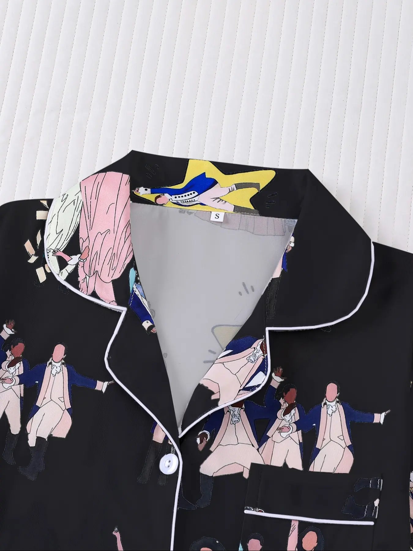 Hamilton Musical Themed Women's Pajama Set, Short Sleeve Shirt Collar Button Soft Top & Elastic Shorts, Casual Home Wear