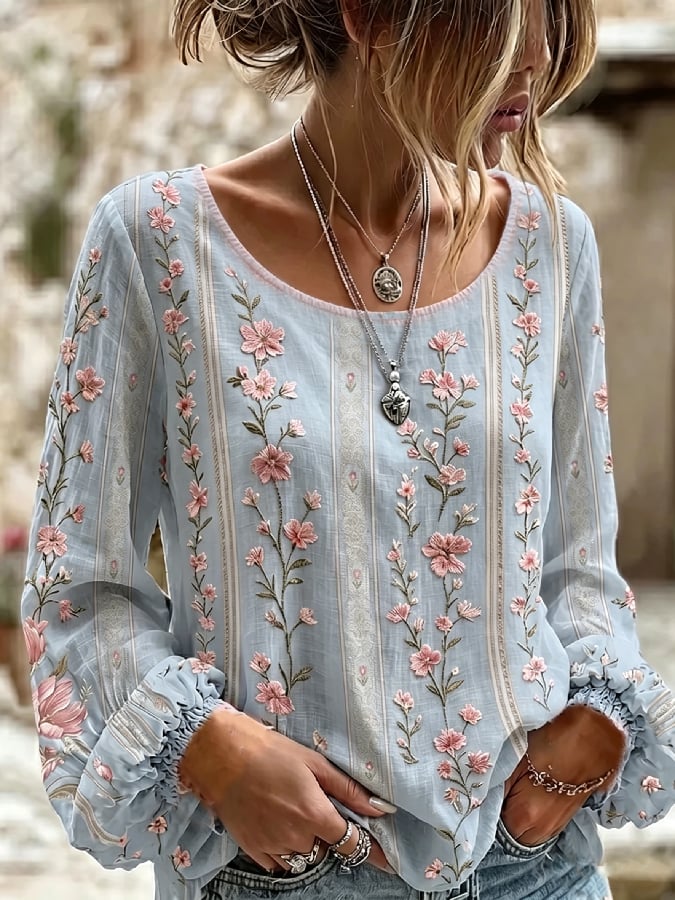 Women's Vintage Floral Breast Cancer Print Top