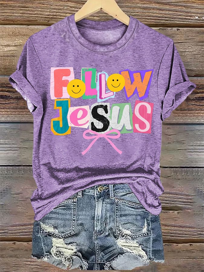 Women's  Follow Jesus Christian Faith Print T-Shirt