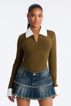 Ultimatum Collared Long Sleeve Bodysuit - Black/combo
