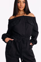 Tasha Off Shoulder Balloon Leg Jumpsuit - Black