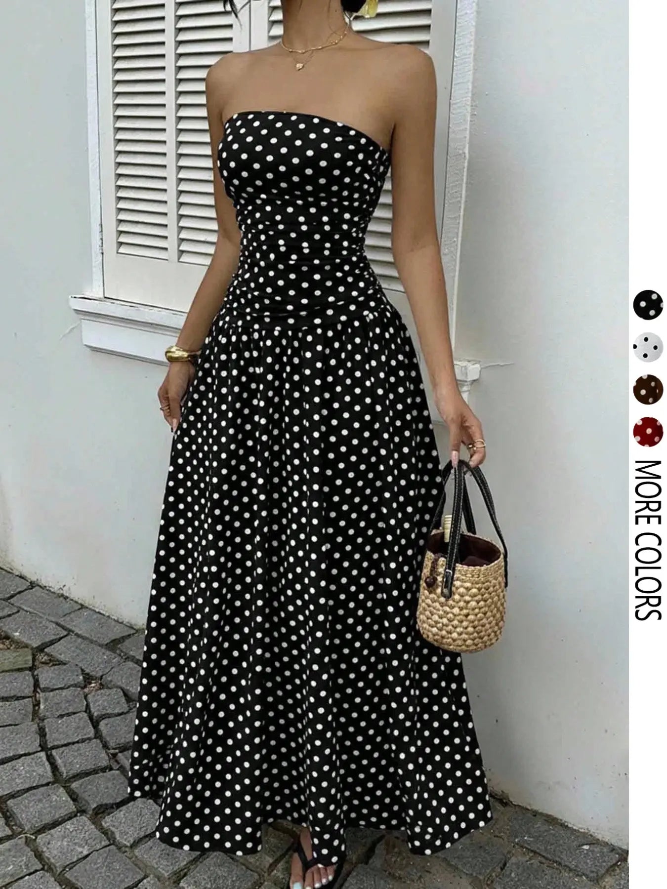 Women's Elegant Polka Dot Strapless Maxi Dress for Parties