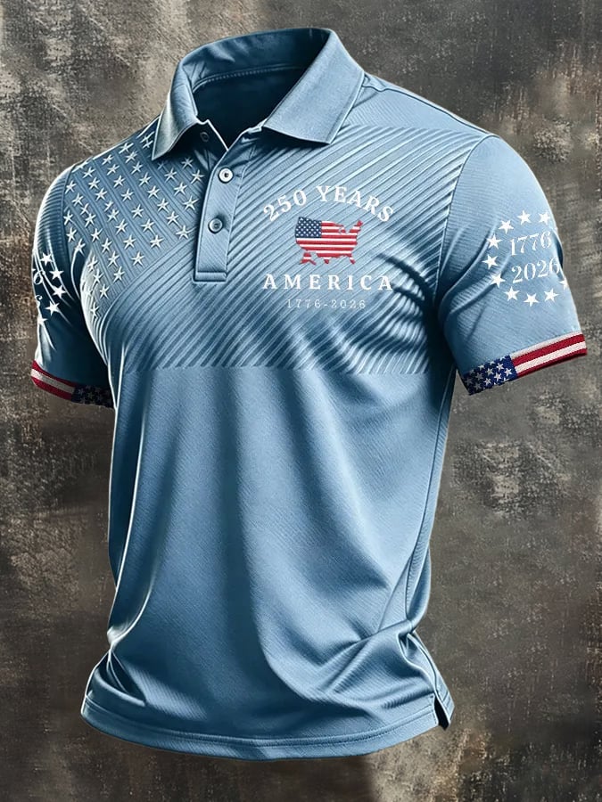 Men's Retro "Patriot" Color-Block Short-Sleeve Polo Shirt