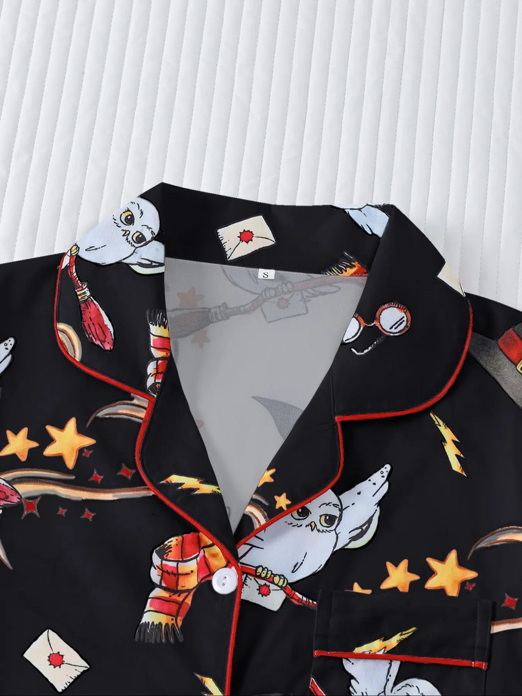 Women's Owl Print Short Sleeve Top & Elastic Waist Shorts Pyjama