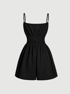 Women's Casual Sleeveless Romper with Front Tie and Elastic Waist