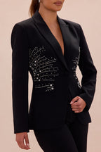 Riley Embellished Blazer Pant Set - Black