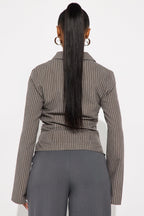 Modern Girl Ruched Pinstripe Top - Blue/combo