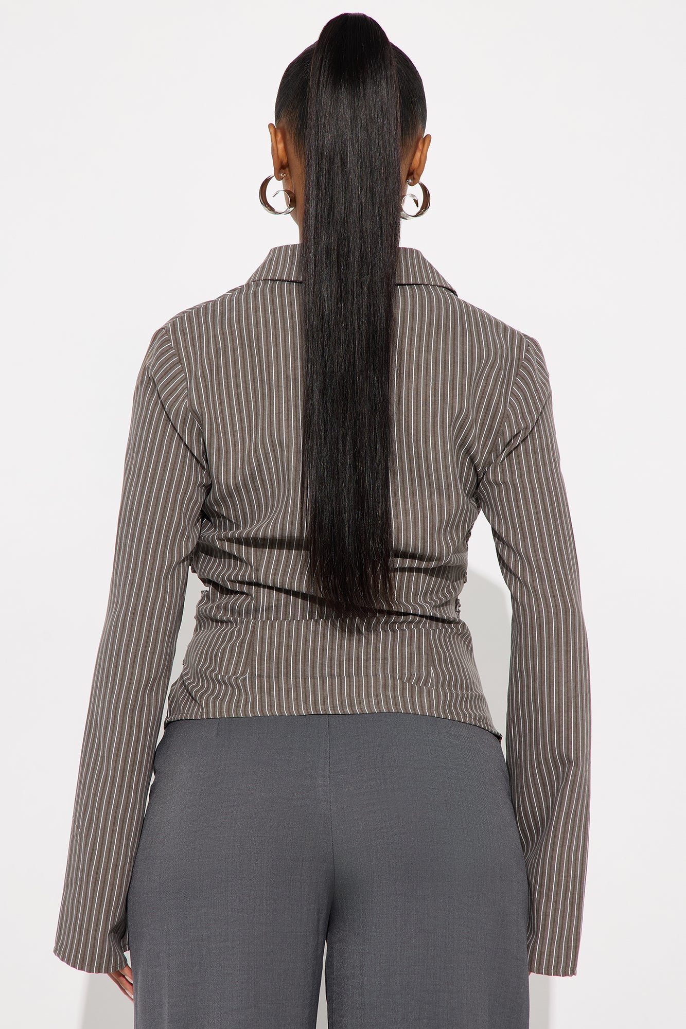 Modern Girl Ruched Pinstripe Top - Blue/combo
