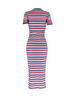 European Women's Summer New Fashion Chic Casual Striped Long Dress, Sleeveless Fitted Floral Pattern, Trendy Ladies' Clothing