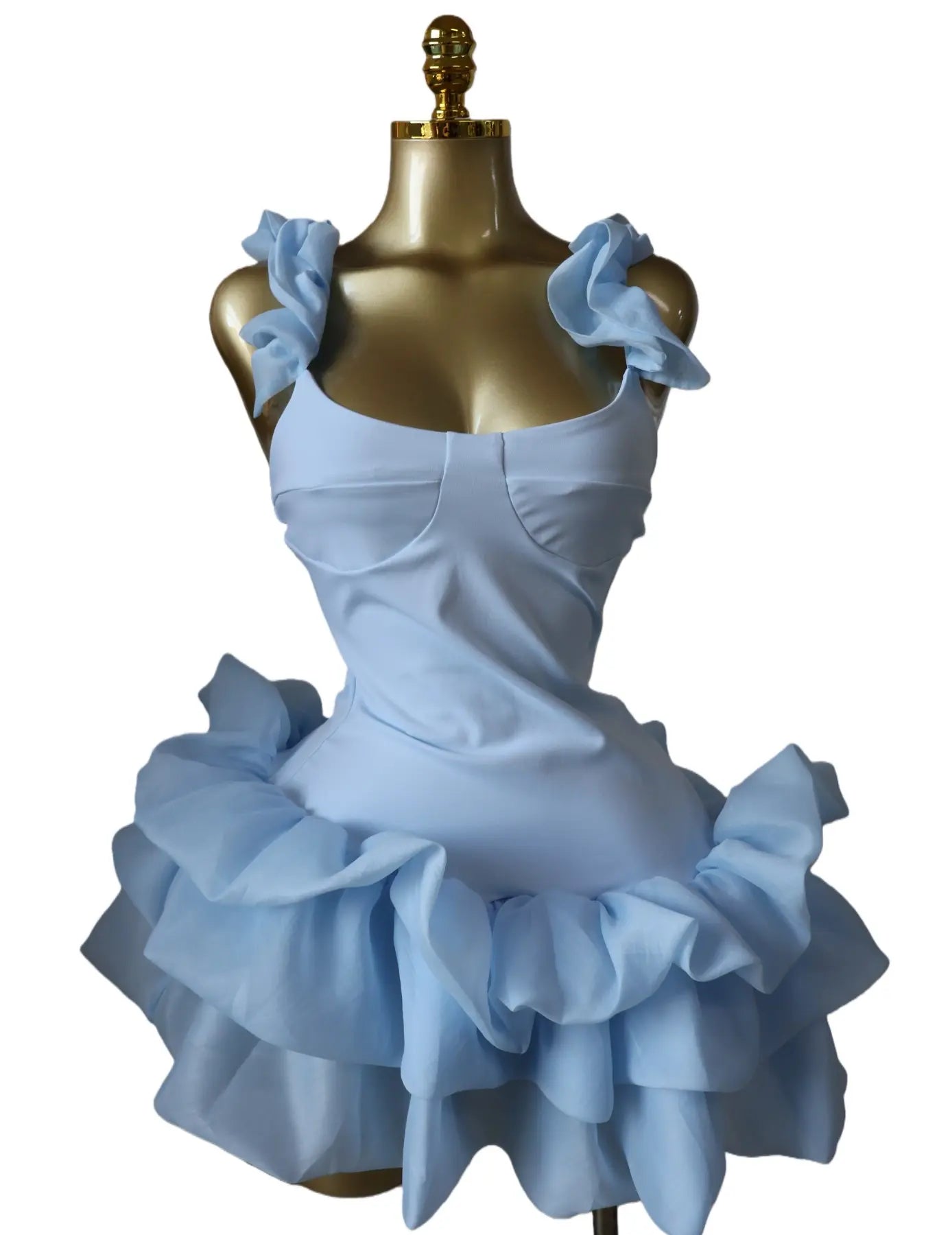 Women's Elegant Sleeveless Ruffled Hem U-Neck A-Line Mini Dress, Fashion Party Formal Evening Dress, Trendy Feminine Birthday Dress