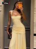 Women's Solid Color TIe-back Sleeveless Bodycon Slip Dress, Plain Criss Cross Straps Back Lace-up Ruched Slim Fit Maxi Dress, Party Club Date Evening Gown Holiday Daily Casual Elegant Long Dresses For Ladies All Seasons Summer Fashion Clothes Wear