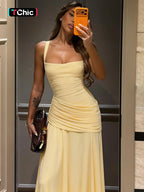 Women's Solid Color TIe-back Sleeveless Bodycon Slip Dress, Plain Criss Cross Straps Back Lace-up Ruched Slim Fit Maxi Dress, Party Club Date Evening Gown Holiday Daily Casual Elegant Long Dresses For Ladies All Seasons Summer Fashion Clothes Wear