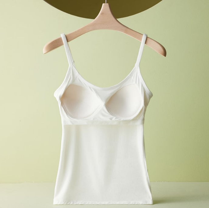 Women's Spring Summer 2-In-1 Bra Cup Tank Top, Adjustable Straps, Fresh&Comfortable Plain Inner Layer, Sleeveless Fitted Soft Vest,Home&Sleep