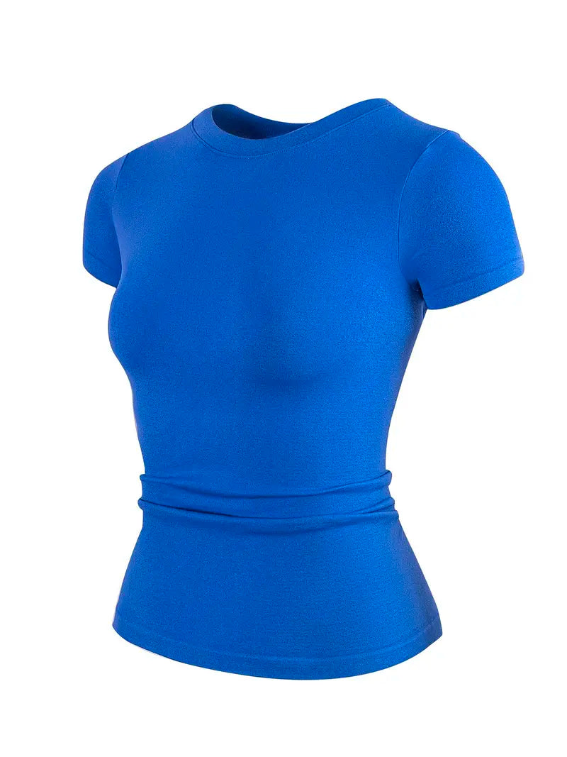 Women's Solid Color Sports Tee, Breathable Quick Drying Crew Neck T-Shirt, Ladies Sportswear for Gym Workout Running