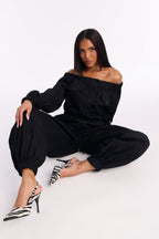 Tasha Off Shoulder Balloon Leg Jumpsuit - Black