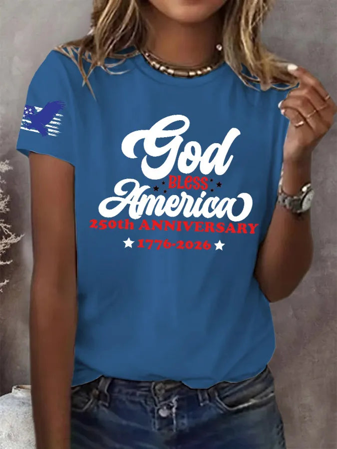 Retro God Bless America 250th Anniversary Print T-Shirt