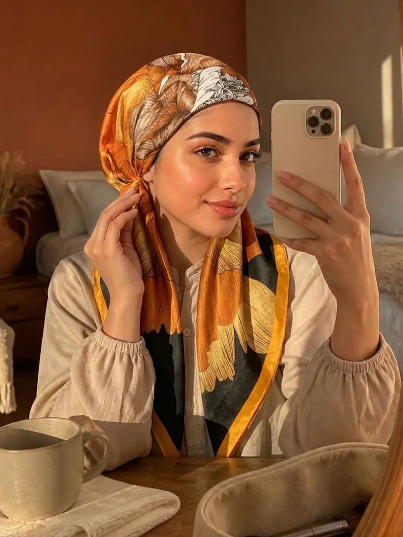Women's Square Hijab Scarf - Color Block Print Turban