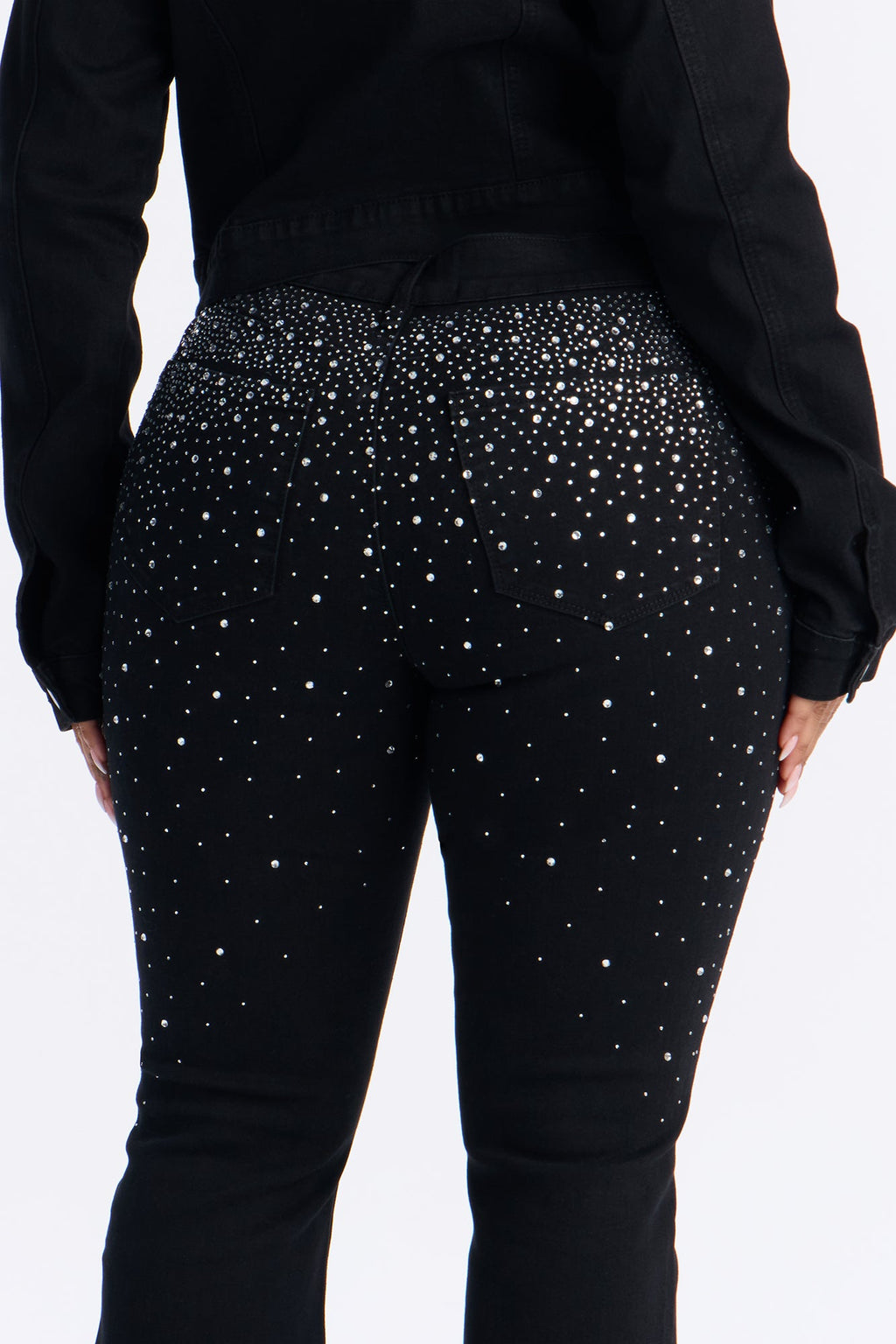 Two-Step Embellished Flare Jeans - Black Wash