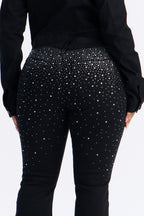 Two-Step Embellished Flare Jeans - Black Wash