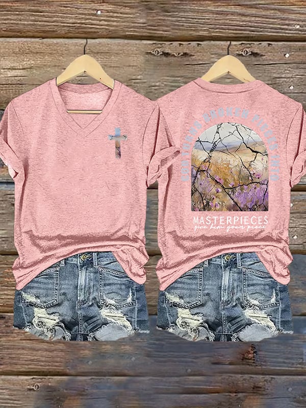 Women's  God Turns Broken Pieces Into Masterpieces Christian Tops Comfort Colors T-Shirt
