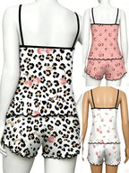 Cherry Print Halter Short Pajamas, Ruffle Trim Design, Sweet Girl Style, Breathable Home Sleepwear, 3-Piece Set