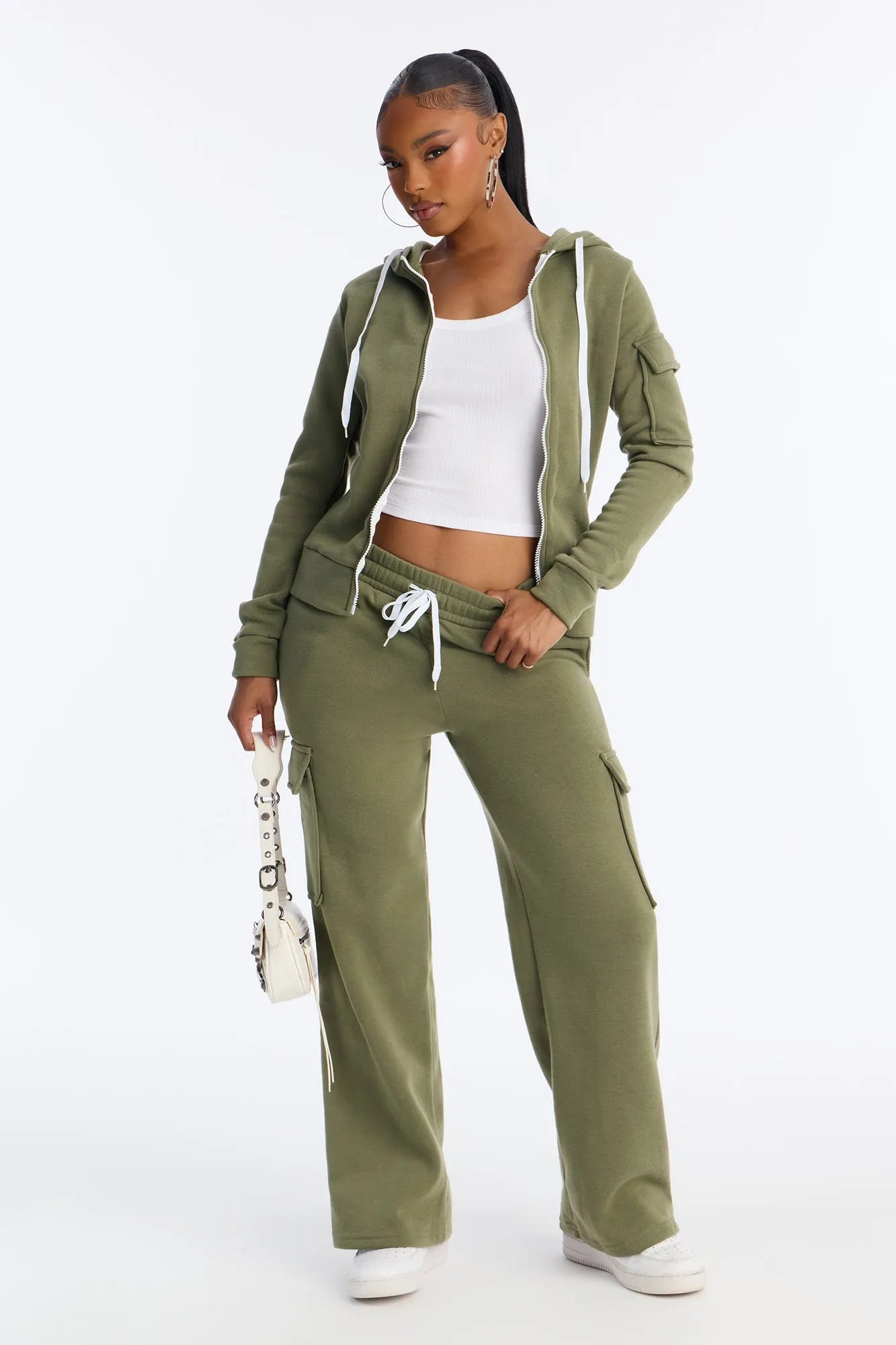 On The Run Cargo Fleece Pant Set - Black