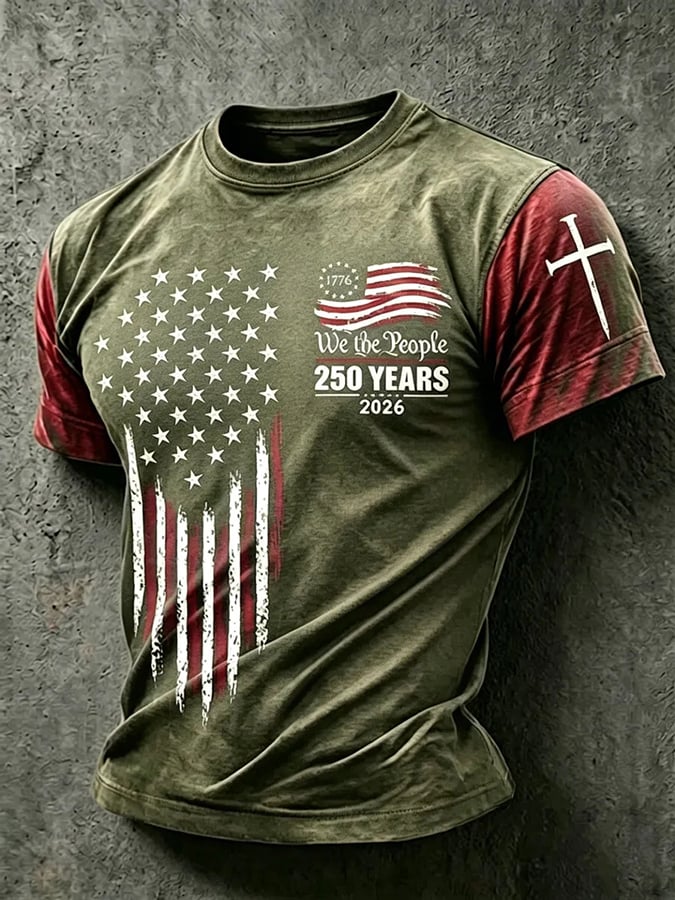 Men's Retro 250Th Anniversary American Faith Printed Casual T-shirt