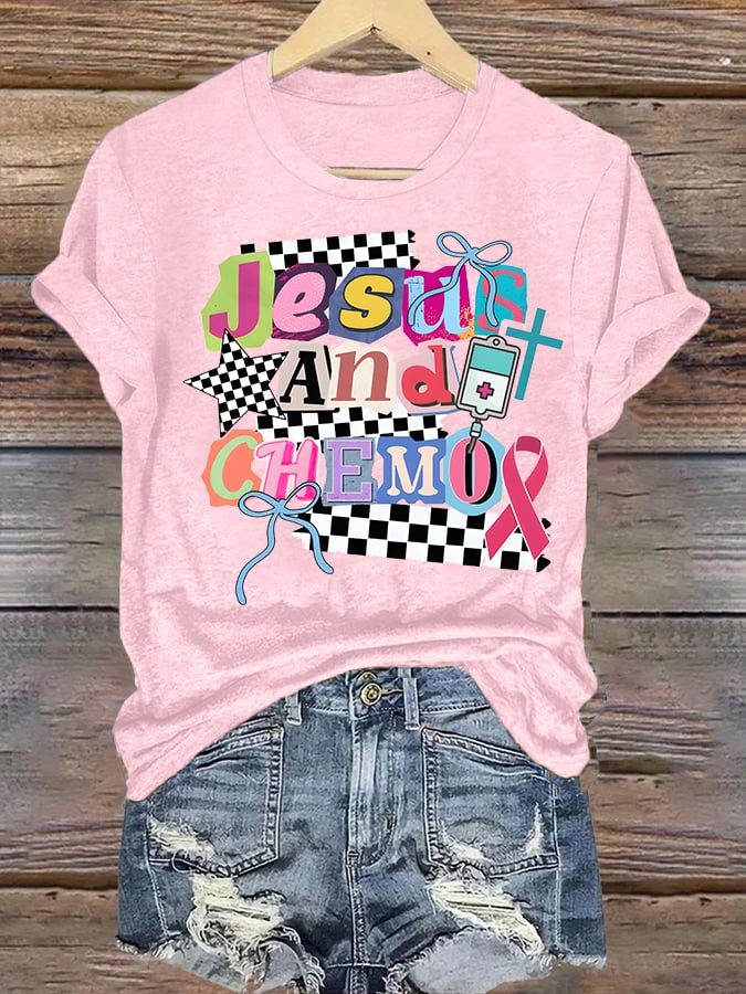 Women's  Jesus And Chemo Christian Cancer Awareness T-Shirt | Faith-Based Cancer Fighter Tee
