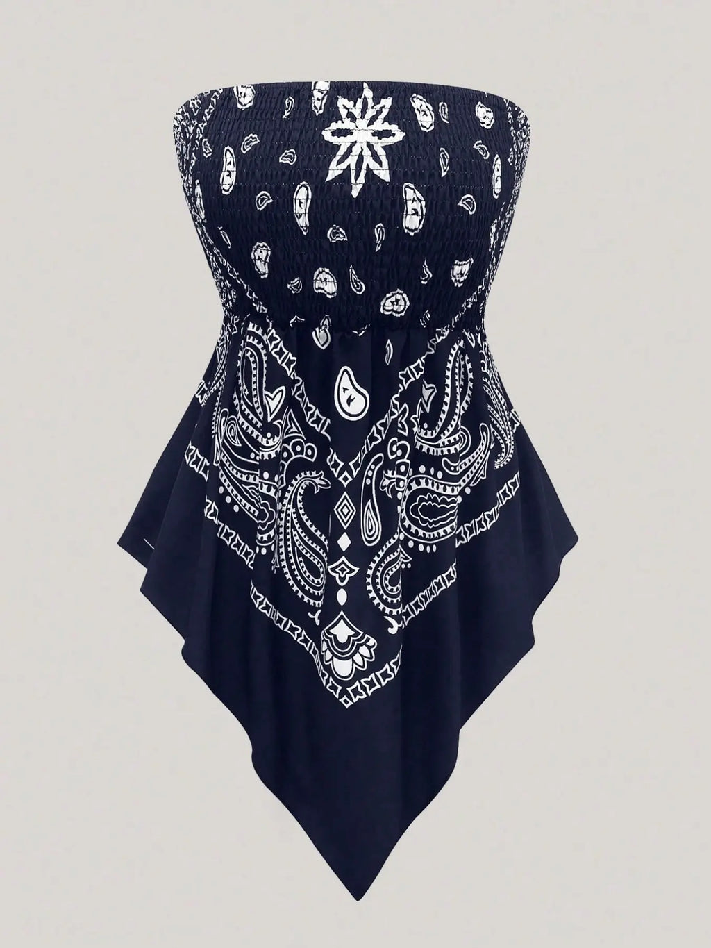 Women's Ethnic Print Strapless Top, Boho Style Asymmetric Hem Tube Top, Casual Summer Fashion, Perfect for Outing and Vacation
