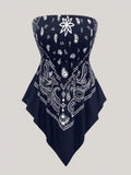 Women's Ethnic Print Strapless Top, Boho Style Asymmetric Hem Tube Top, Casual Summer Fashion, Perfect for Outing and Vacation