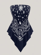Women's Ethnic Print Strapless Top, Boho Style Asymmetric Hem Tube Top, Casual Summer Fashion, Perfect for Outing and Vacation