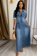 Ladies' Lapel Wash Water Splicing Pocket Casual Dress