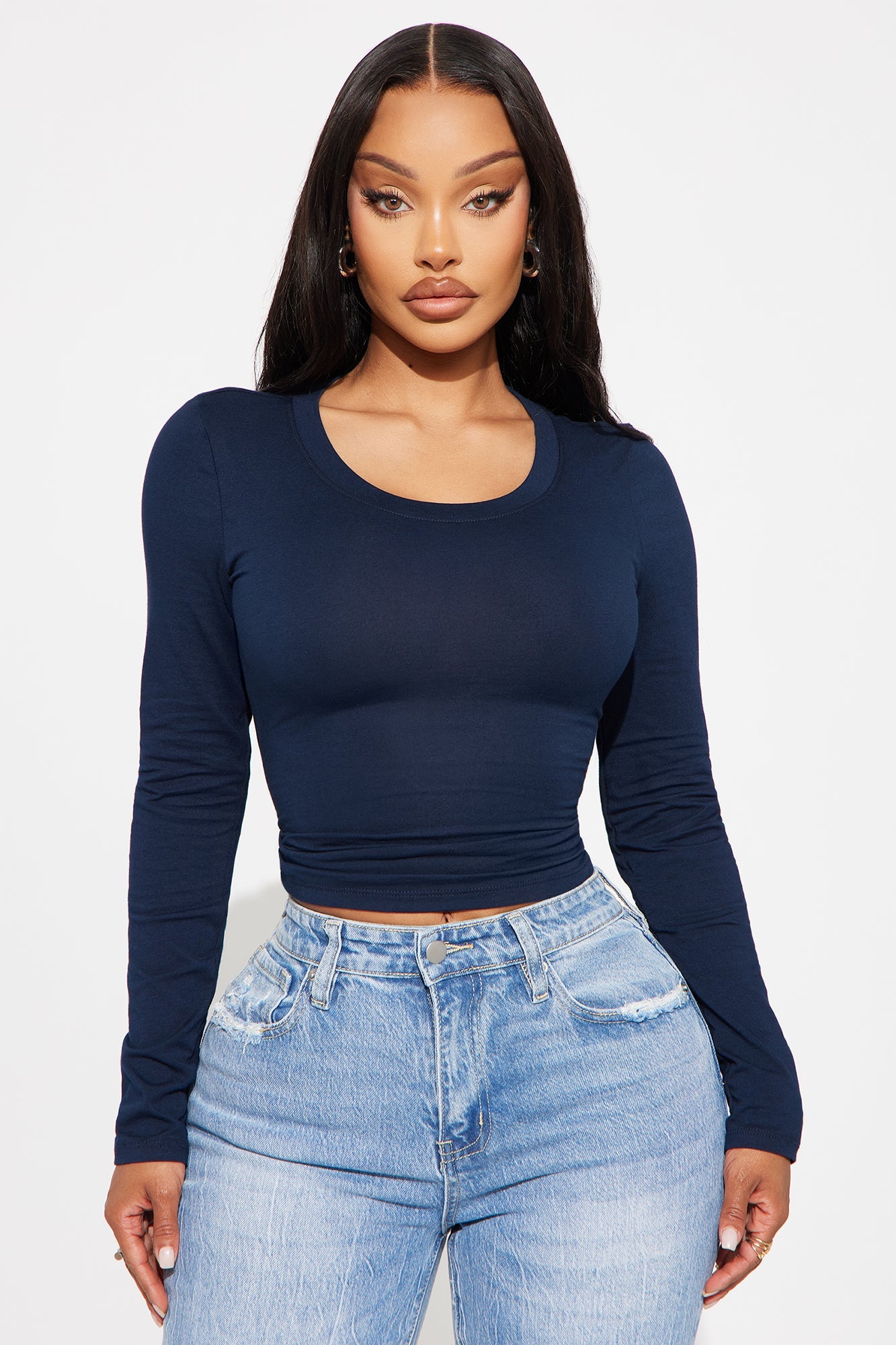 Elise Round Neck Long Sleeve Top - Black