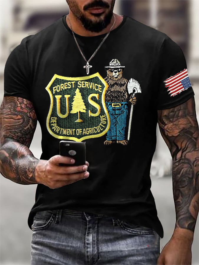 Men's Retro Save The Forest Service Print T-Shirt