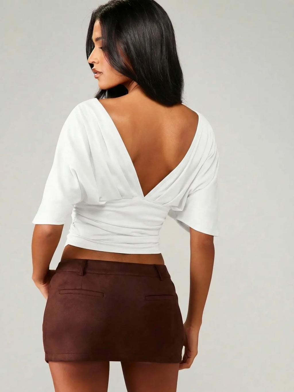 Women's Fashion Comfortable Casual Waist Cinched Slimming Fit V-Neck Backless Simple Bodycon Top, Stylish and Versatile Womenswear