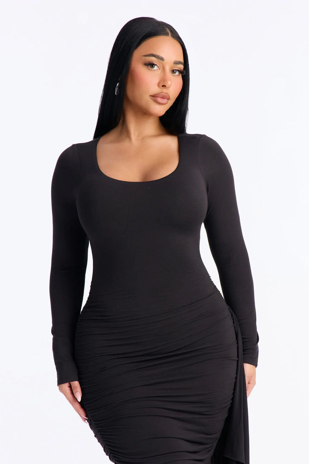Melina Ruched Draped Mini Dress - Black