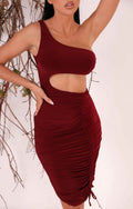 Cut Out Slinky One Shoulder Ruched Bodycon Mini Dress