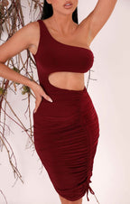 Cut Out Slinky One Shoulder Ruched Bodycon Mini Dress