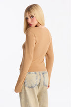 Elise Round Neck Long Sleeve Top - Black