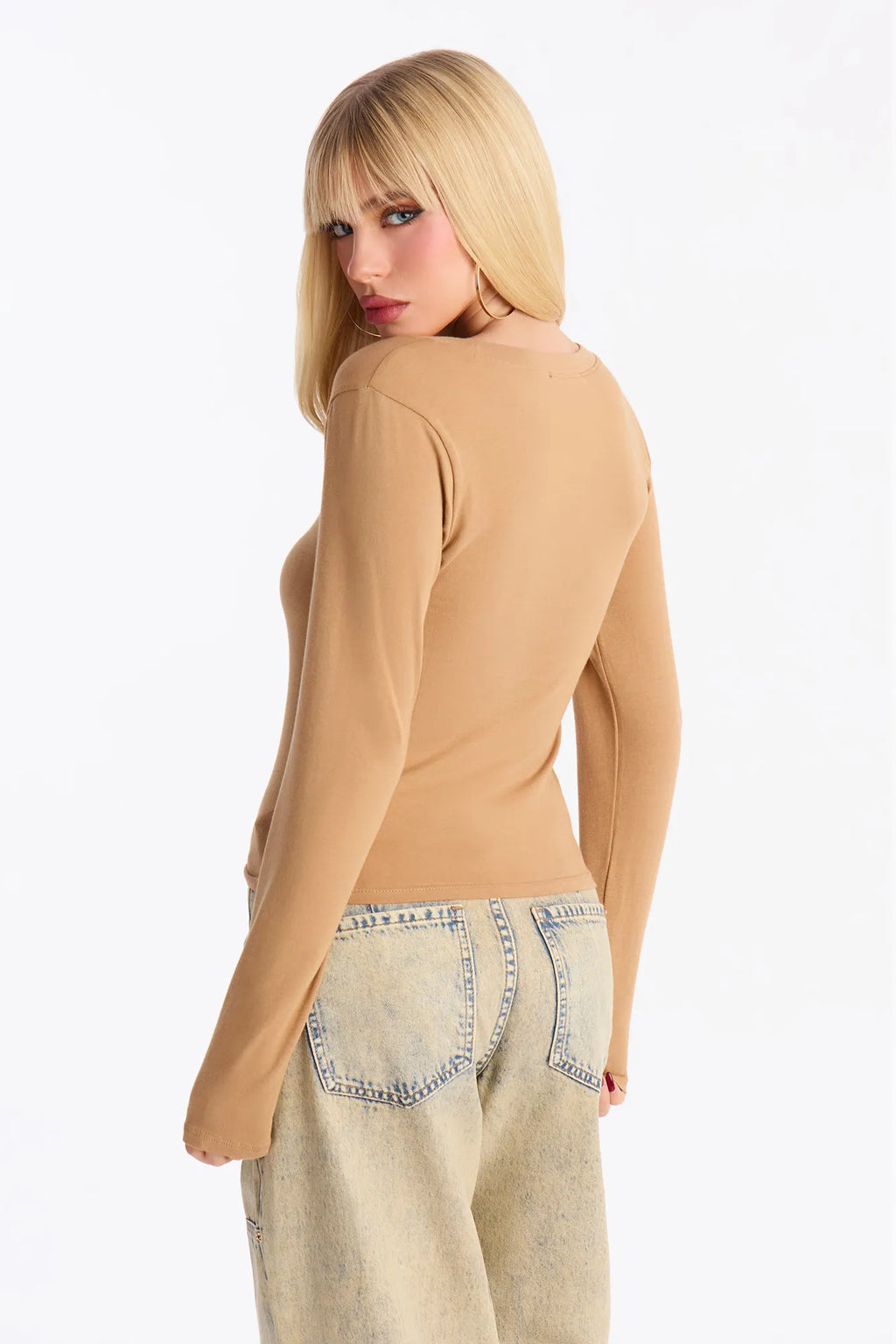 Elise Round Neck Long Sleeve Top - Black