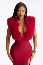 Saidee Bandage Fluff Midi Dress - Wine