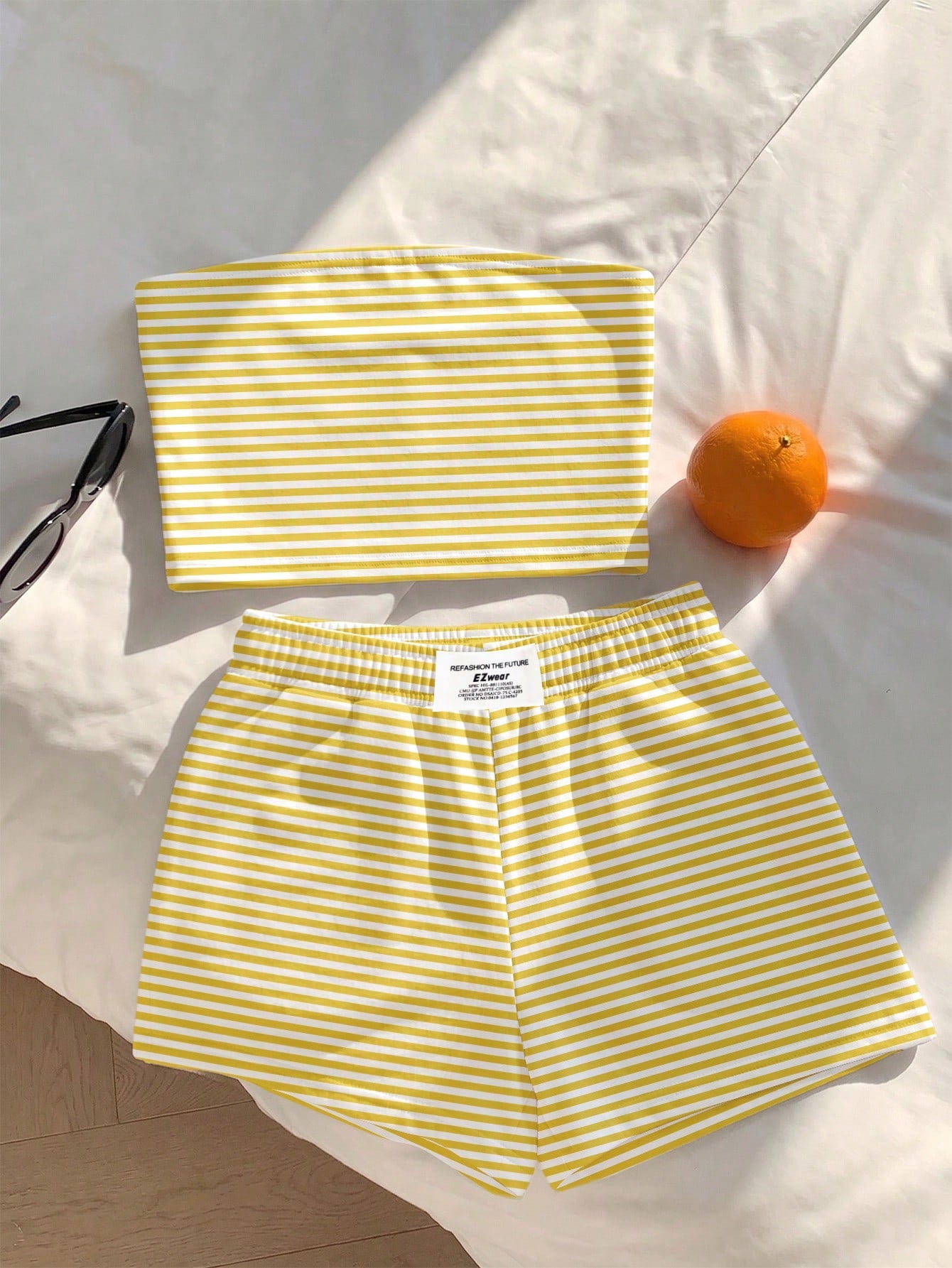 Comfortcana Women Summer Outfit,Pink And White Striped Tube Top & Shorts 2-Piece Set,Cute Casual Minimalist Everyday Versatile Resort Beach Outfit For Ladies