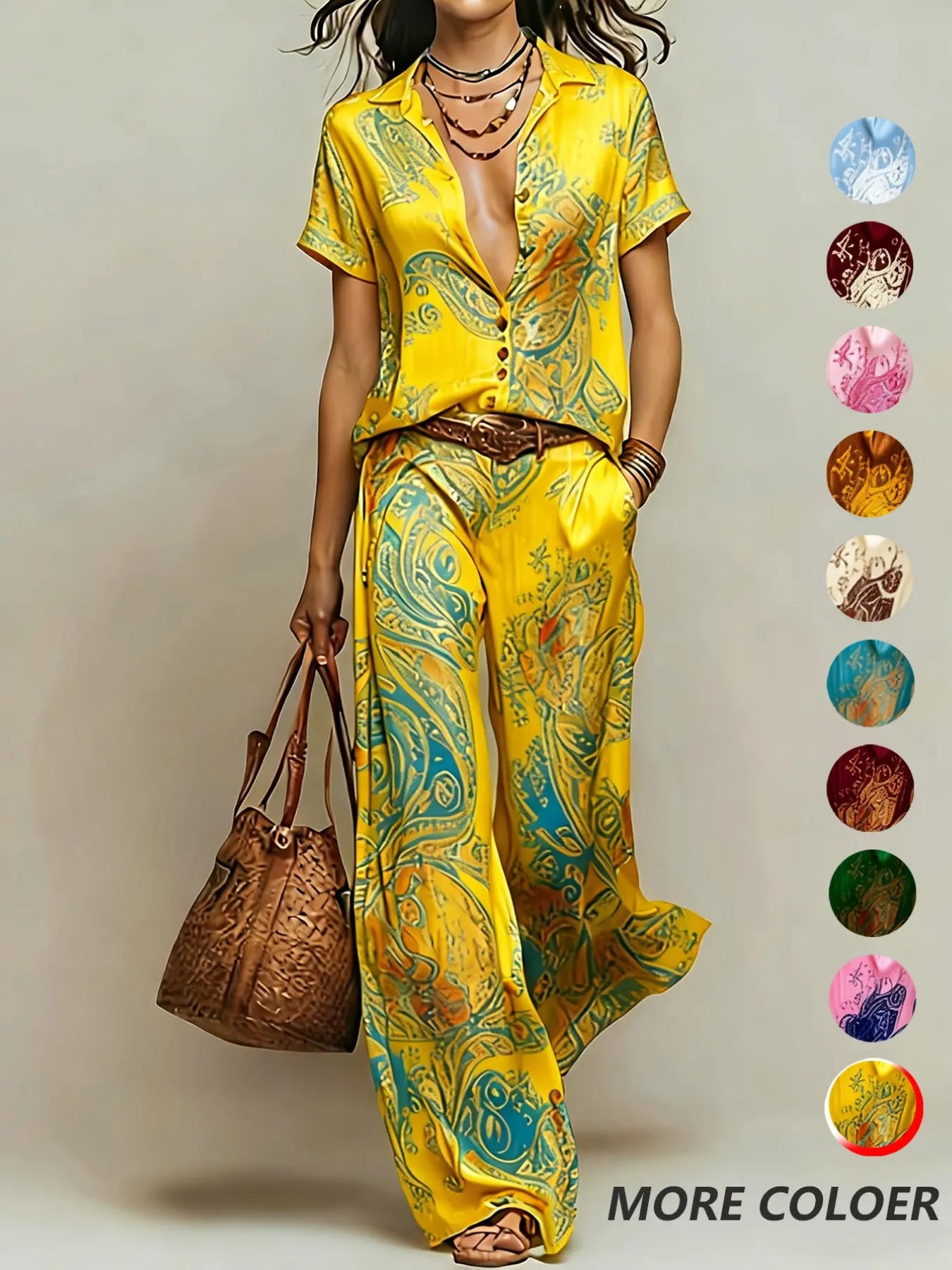 Faith's Casual Vacation Chic Blouse & Straight Pants Set