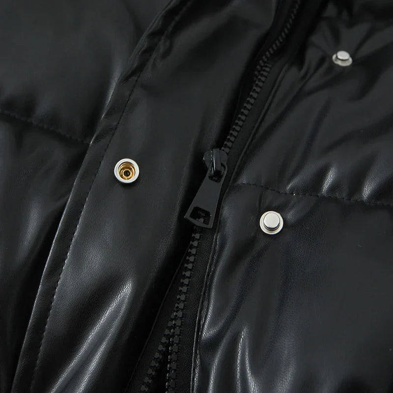 PU leather quilted jacket for women