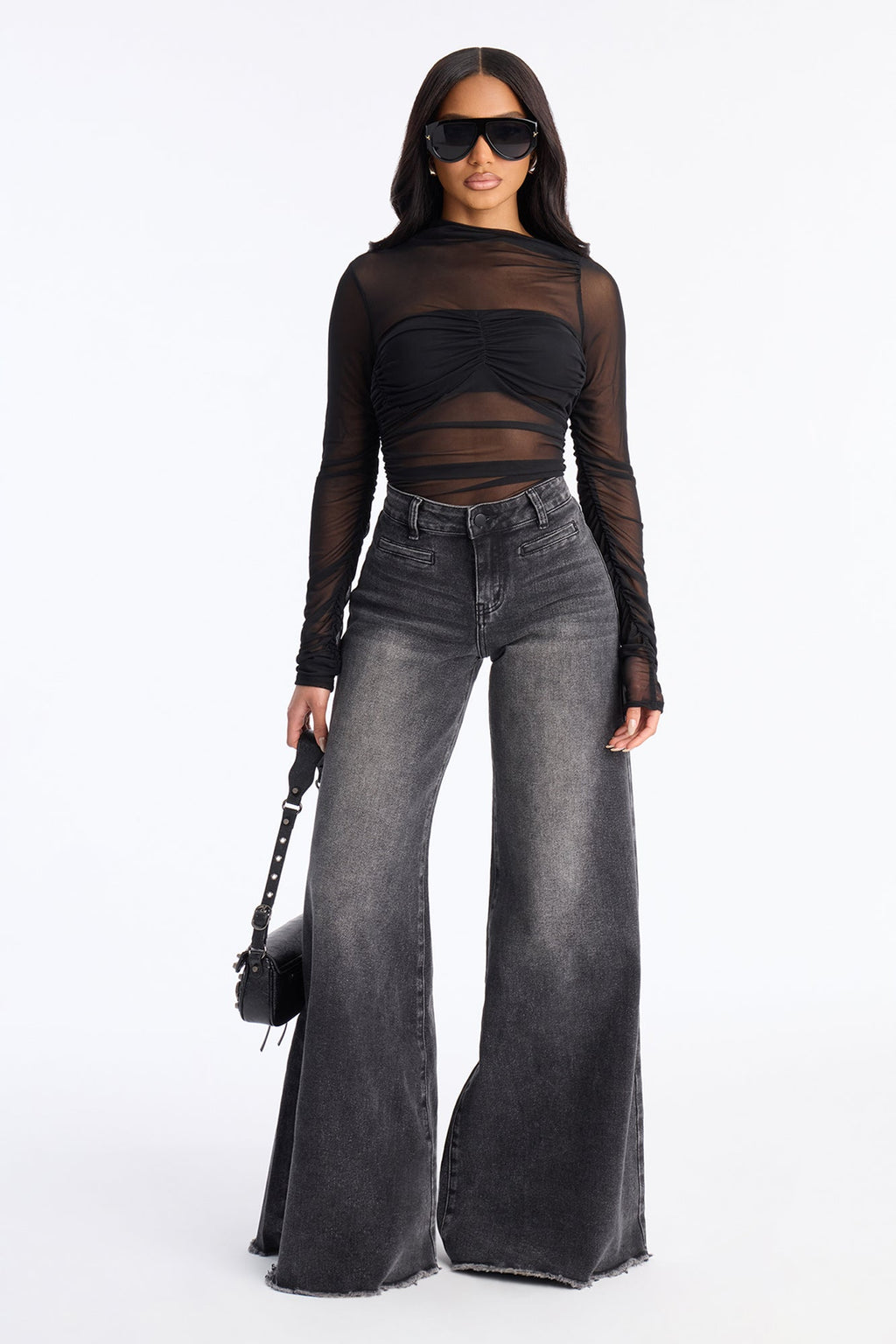Take It Back Fray Hem Wide Leg Jeans - Black Wash