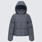 Warm Core Premium Short Puffer Jackets with Removable Hood & Optional Faux Fur Linging, Lady Casual Outerwear Longsleeves Zip Pockets Warm Quilted Coat