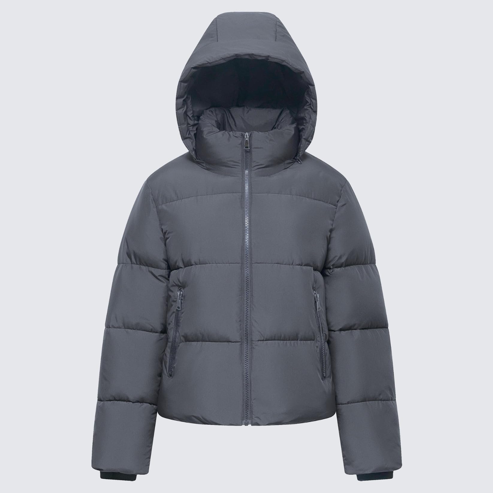 Warm Core Premium Short Puffer Jackets with Removable Hood & Optional Faux Fur Linging, Lady Casual Outerwear Longsleeves Zip Pockets Warm Quilted Coat