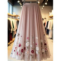Elegant Floral Pattern Mesh Long Fitted Skirt, Women's Fashion Clothing, Perfect for Parties & Special Occasions