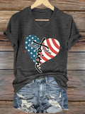 Women's Casual Faith Pattern Printed V-Neck Short Sleeve T-Shirt